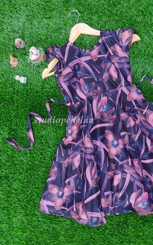 Girls Grey Organza Casual Dress