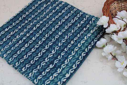 Cotton-fabric-floral-Indigo vines stripes
