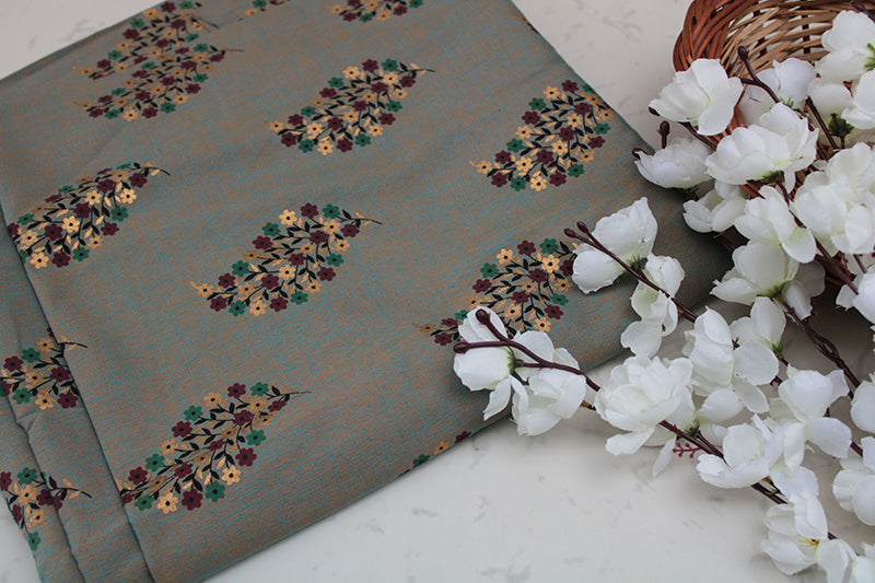 cotton-fabric-floral-Greyish gold foil print