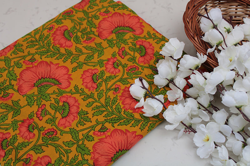Cotton-fabric-floral-yellow & rose floral