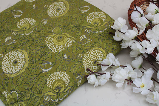 Cotton-fabric-floral- green floral