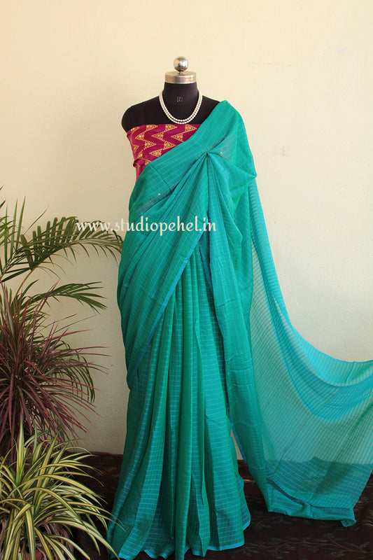 Aqua blue printed chiffon saree