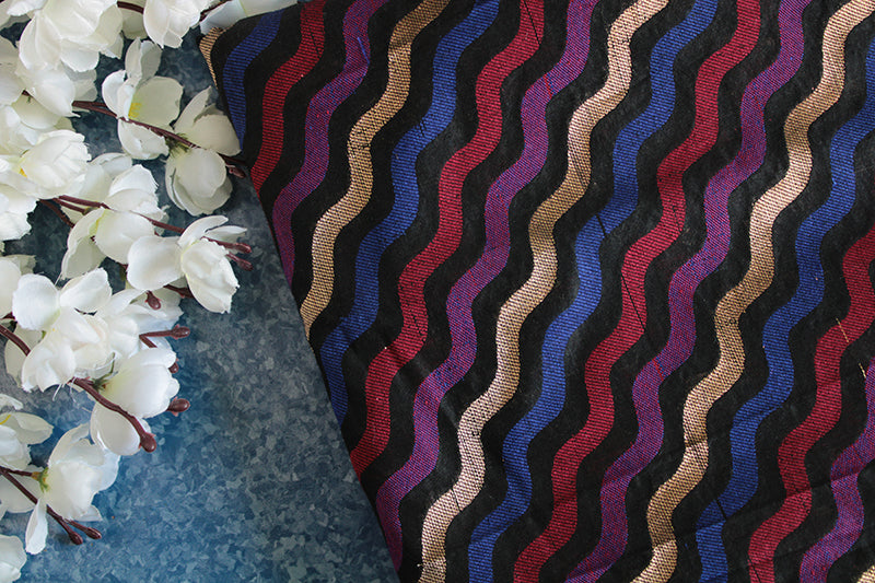 Multi shaded striped silk brocade fabric