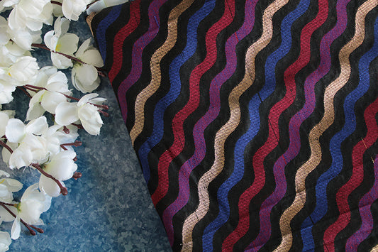 Multi shaded striped silk brocade fabric
