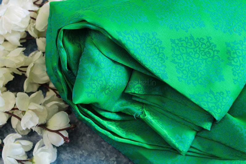 Sea green & blue soft crepe embossed fabric