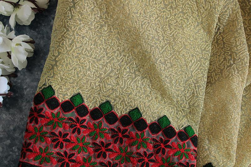 Golden lucknavi embroidered net