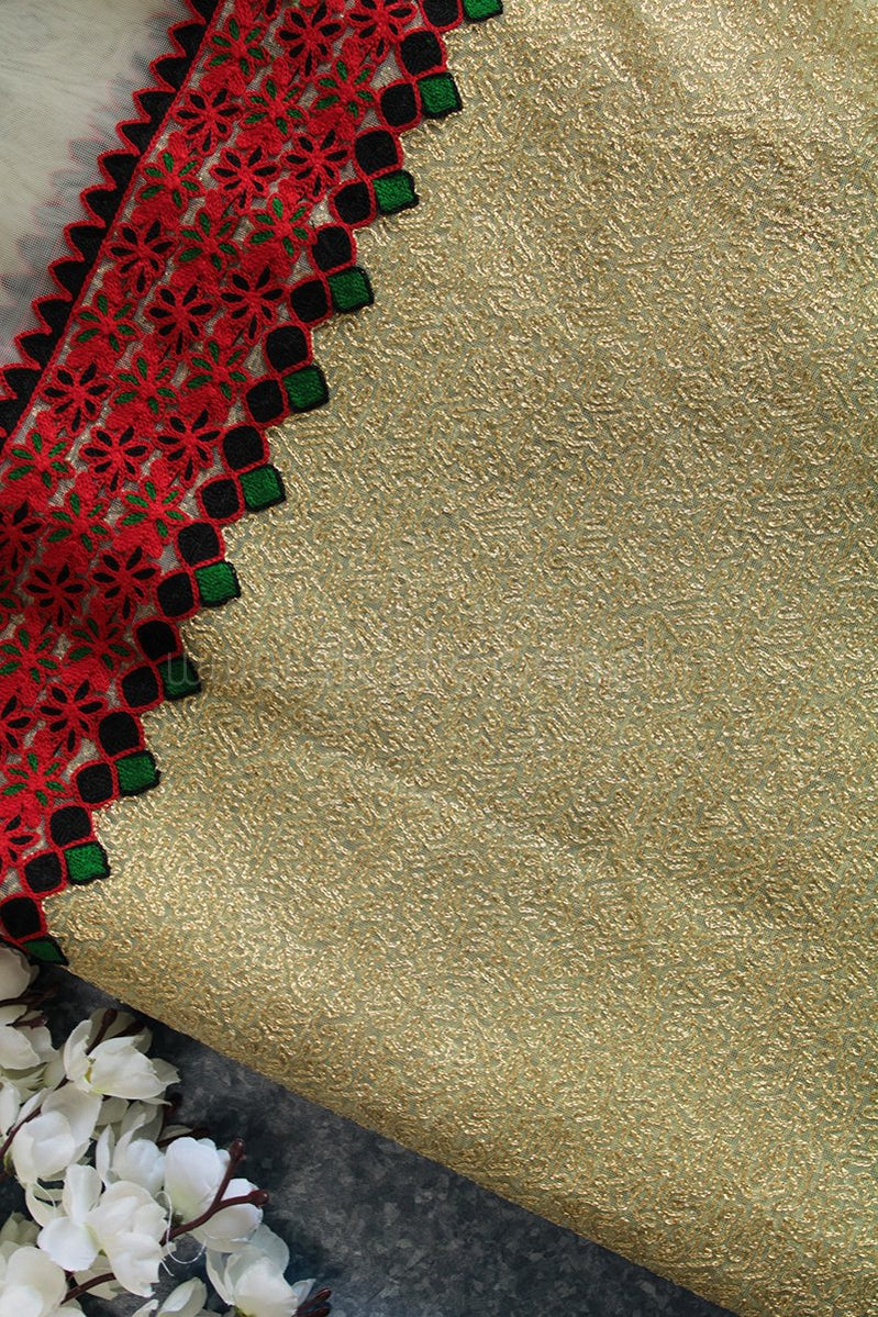 Golden lucknavi embroidered net