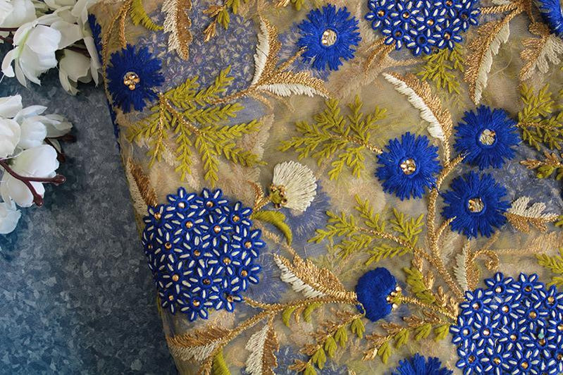 Pepsi blue floral embroidered net