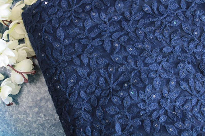 Navy blue chikkankari fabric