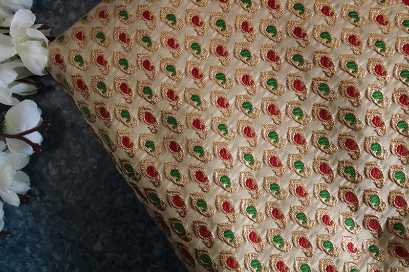 Tiny paisley ivory brocade fabric