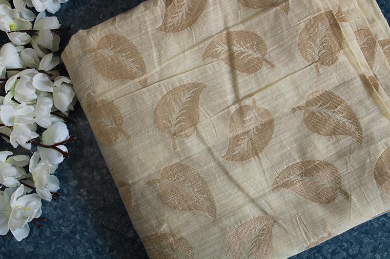 Ivy leaf ivory & gold raw silk brocade