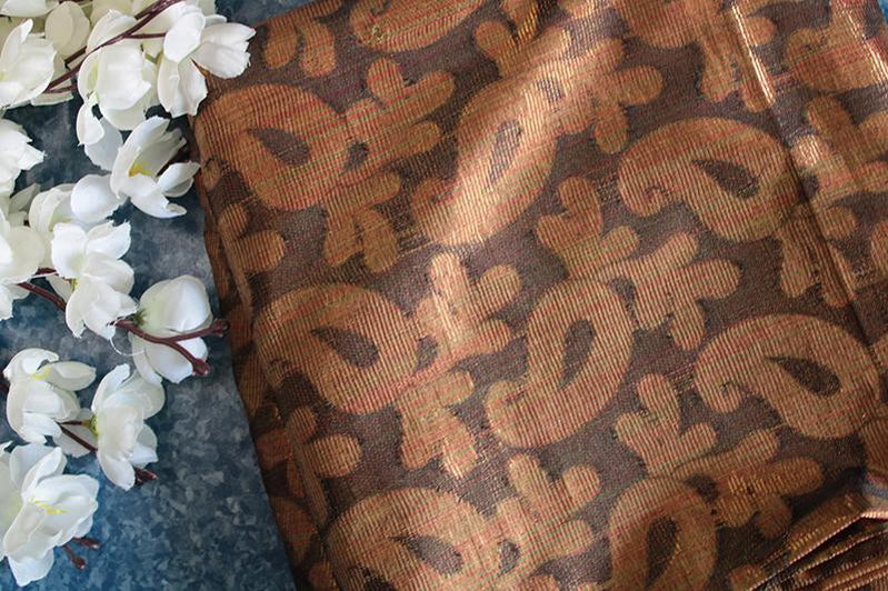 Copper & Black paisley brocade fabric