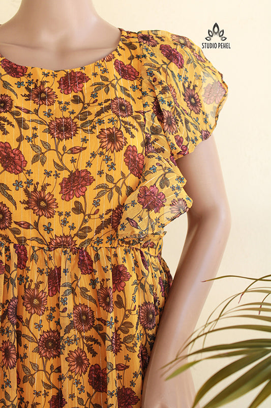 Yellow Floral Chiffon Dress