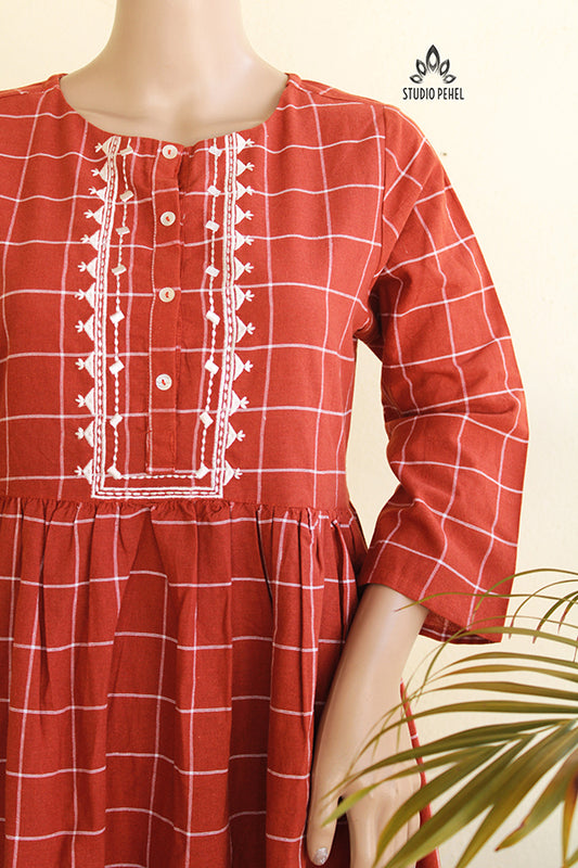 Rust Checks Cotton Dress