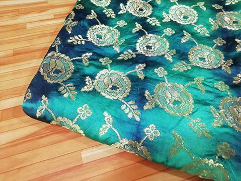Peacock green/blue floral velvet heavy brocade fabric - STUDIO PEHEL