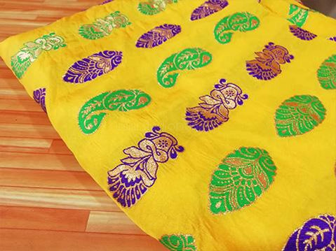 Deep egg yellow floral motif fabric - STUDIO PEHEL