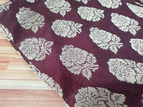 Maroon mughal motif jaquard fabric - STUDIO PEHEL