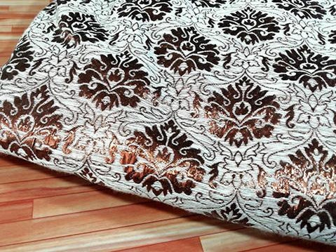 Ivory/Copper mughal damsk  pattern jaquard fabric - STUDIO PEHEL