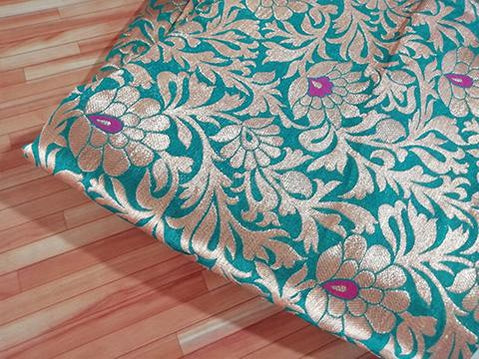 Teal green /gold floral jaquard fabric - STUDIO PEHEL