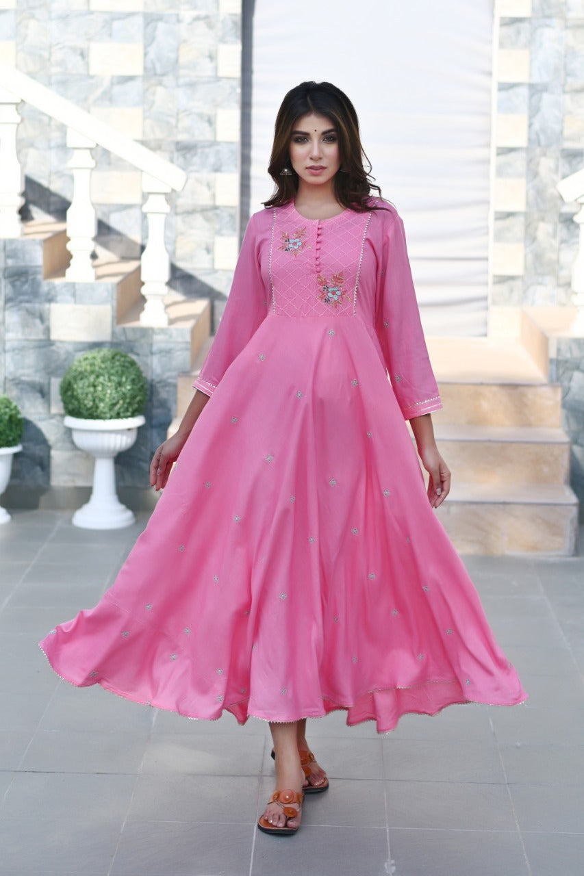 Bubblegum pink full length flare kurti