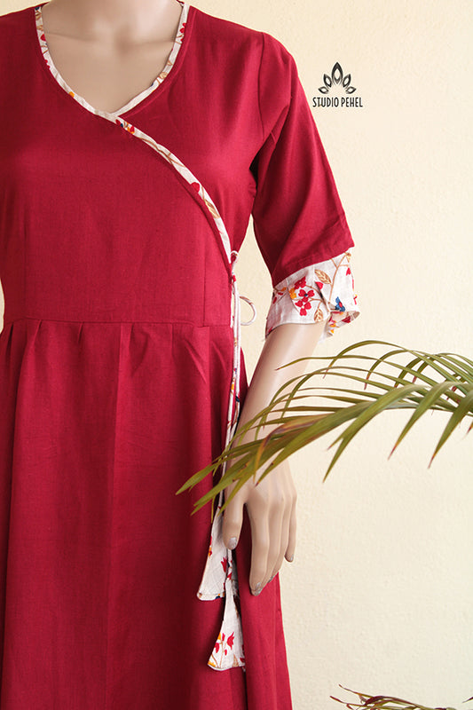 Plain red woven dress for women