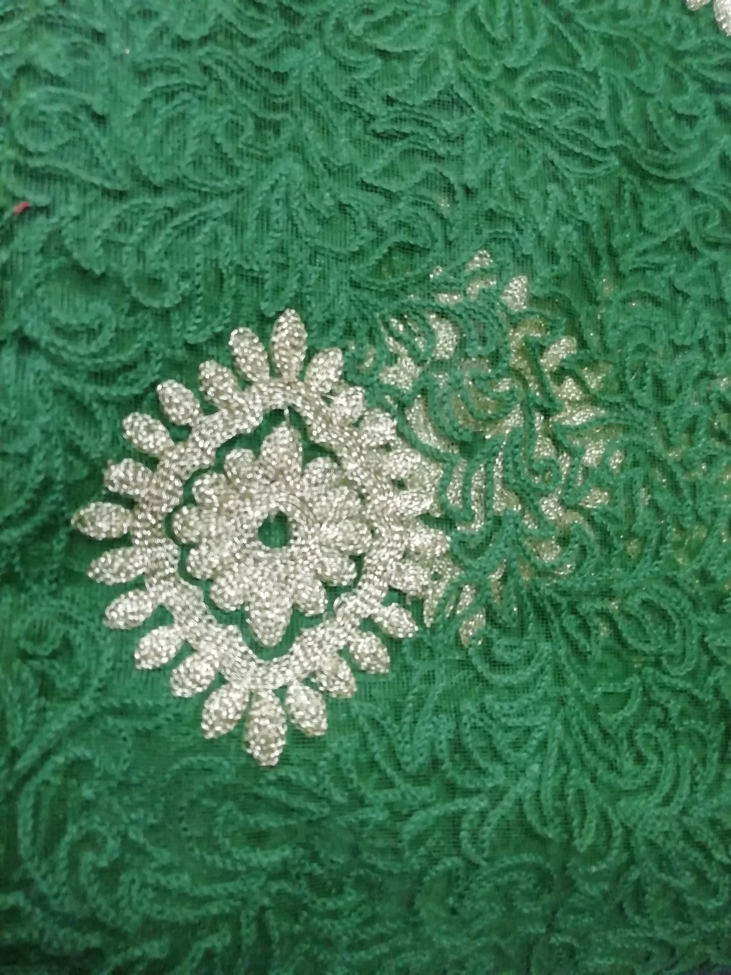 Olive green chikkan embroidery fabric - STUDIO PEHEL