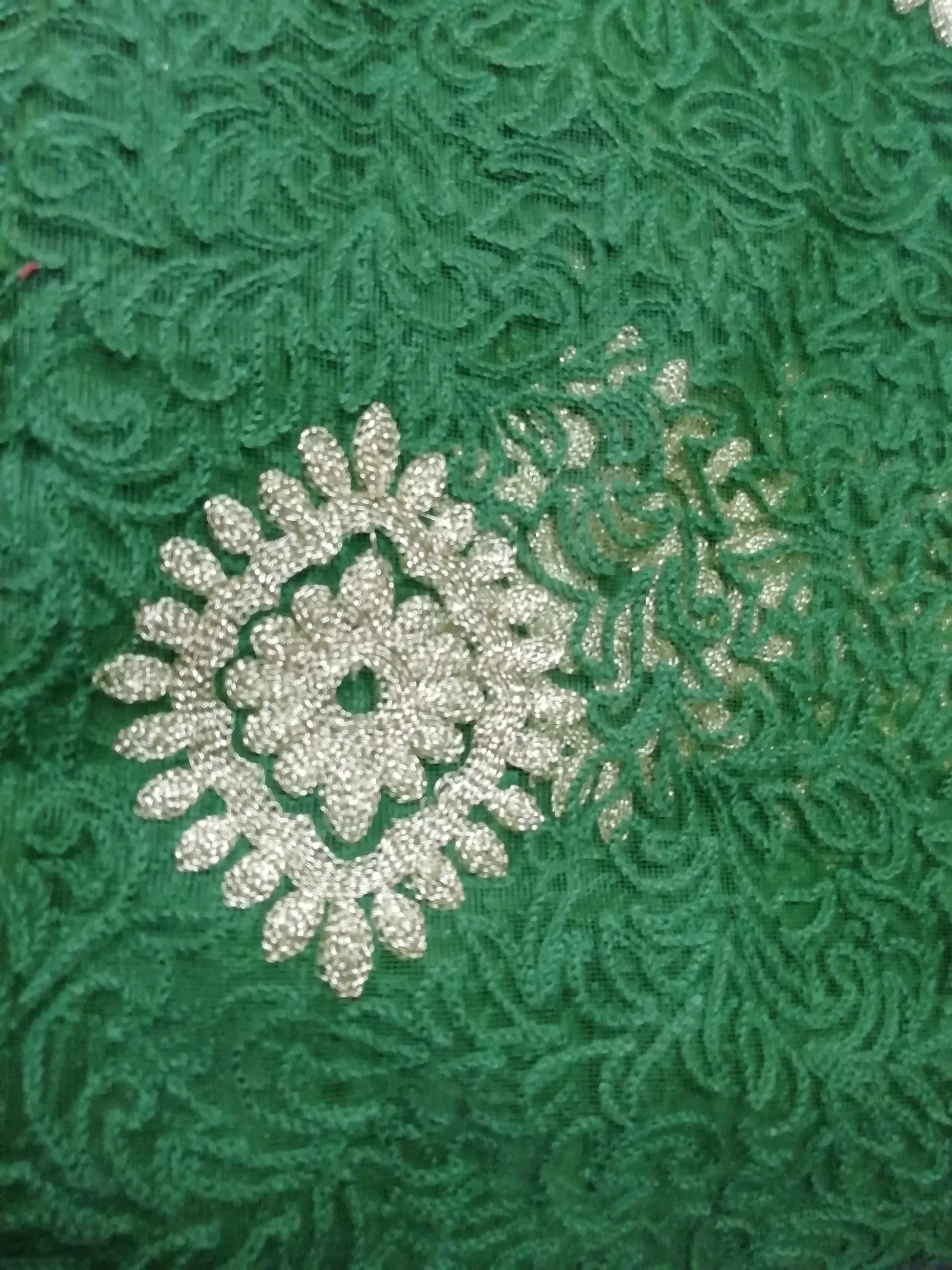 Olive green chikkan embroidery fabric - STUDIO PEHEL