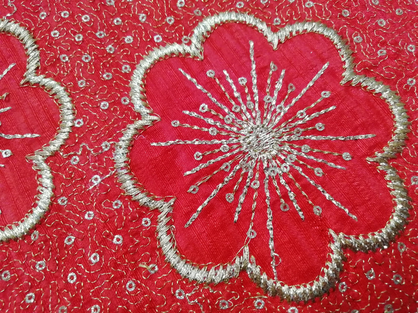 Rush red heavy embroidered fabric - STUDIO PEHEL