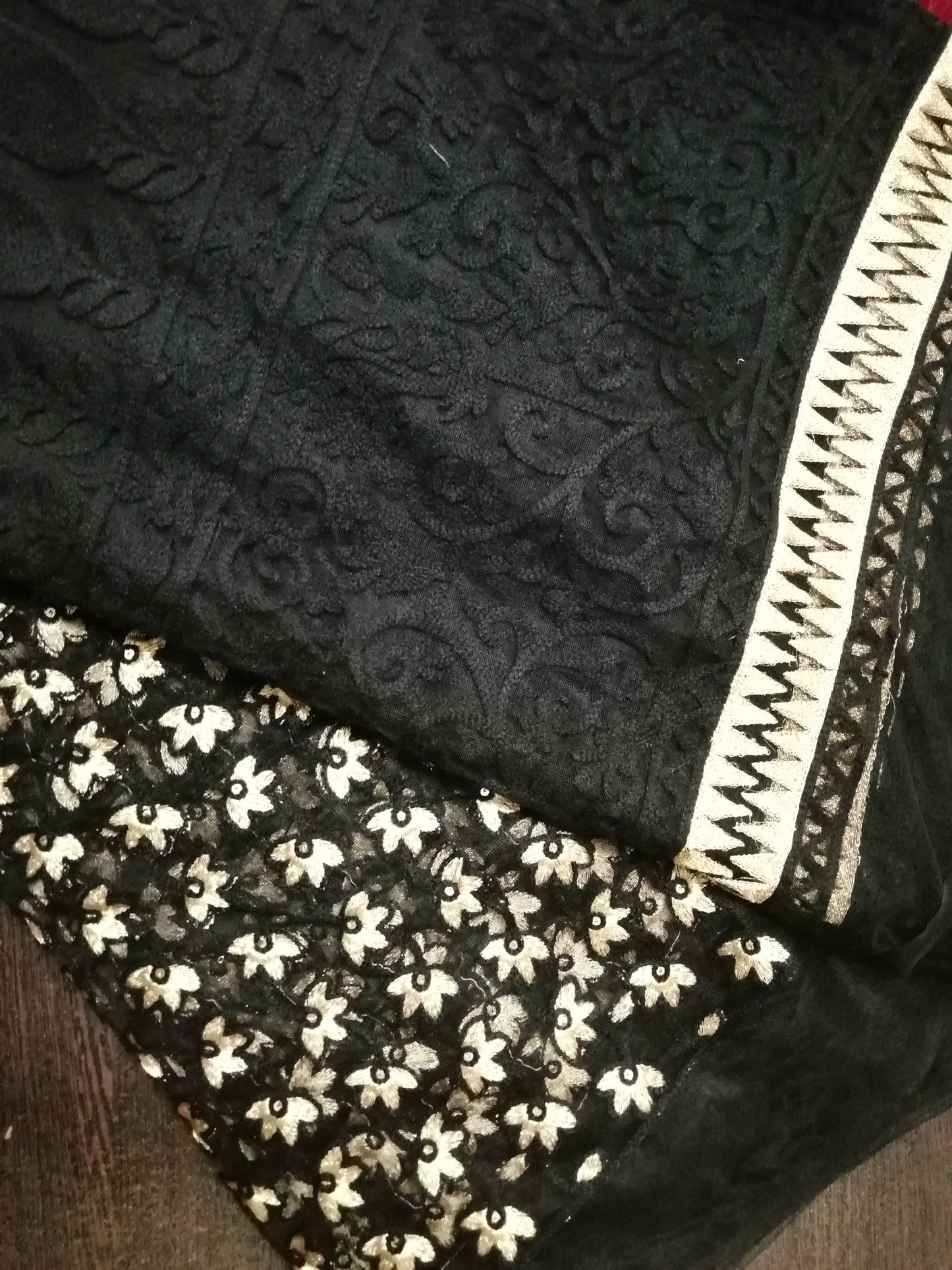 Laknaavi black embroidered heavy sequence fabric - STUDIO PEHEL