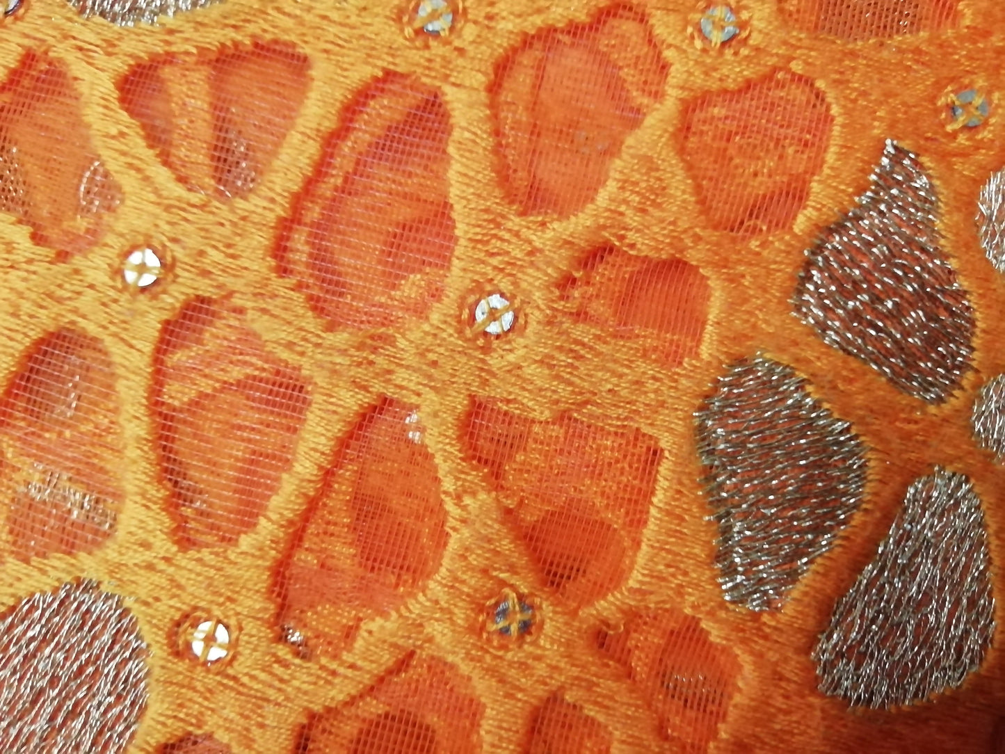 Orange &gold heavy embroidery mosaic pattern fabric - STUDIO PEHEL