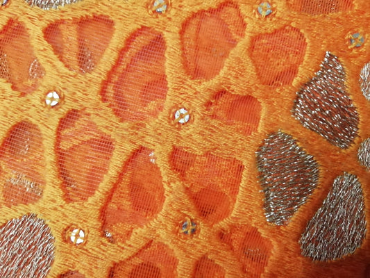 Orange &gold heavy embroidery mosaic pattern fabric - STUDIO PEHEL