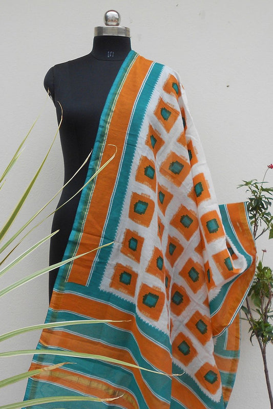 Mustrad & Teal handpainted dupatta - STUDIO PEHEL