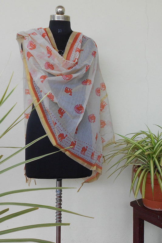 Ivory & Orange jute dyed dupatta - STUDIO PEHEL