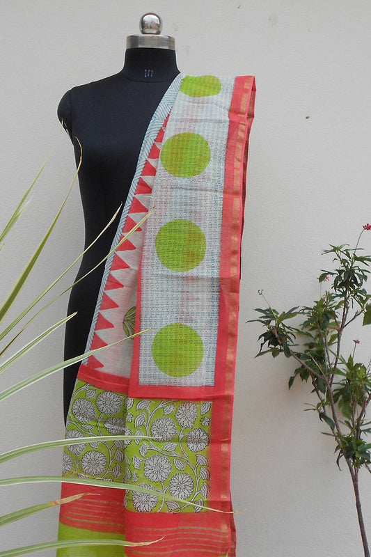 Ivory Handpainted chanderi dupatta - STUDIO PEHEL