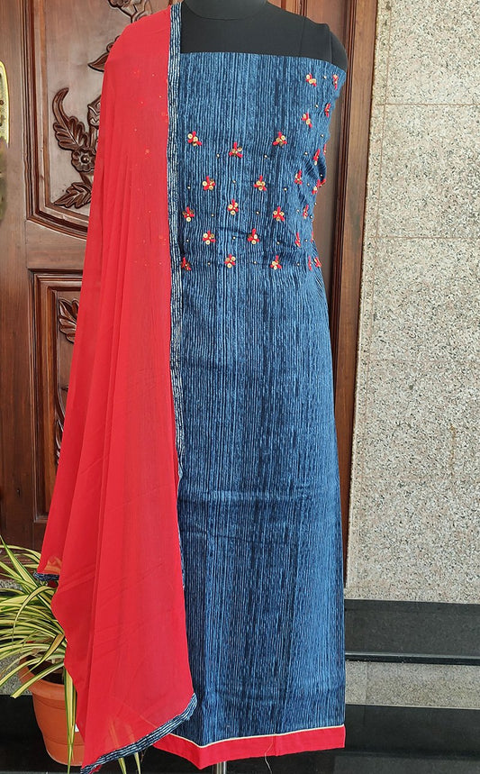 Indigo /red jean print Salwar set - STUDIO PEHEL