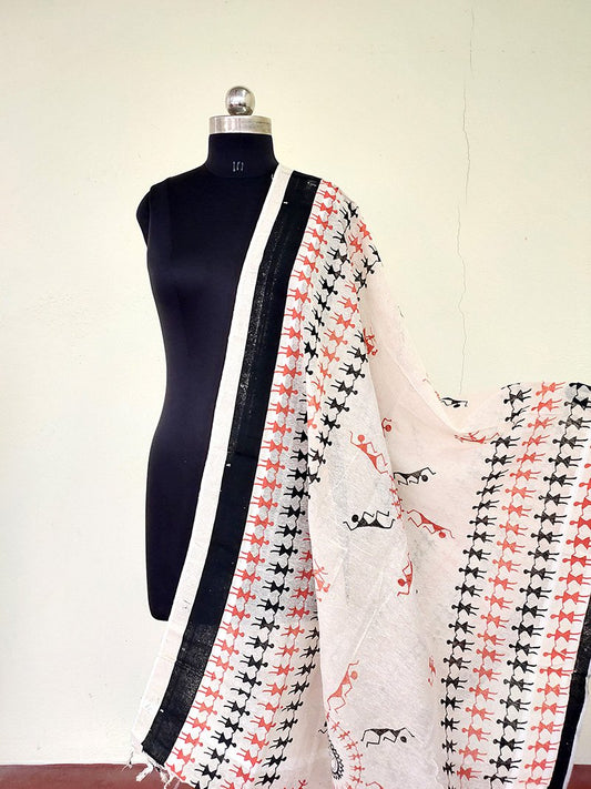 Cotton Jute Handpainted Dupatta - STUDIO PEHEL