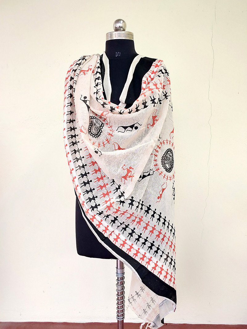 Cotton Jute Handpainted Dupatta - STUDIO PEHEL