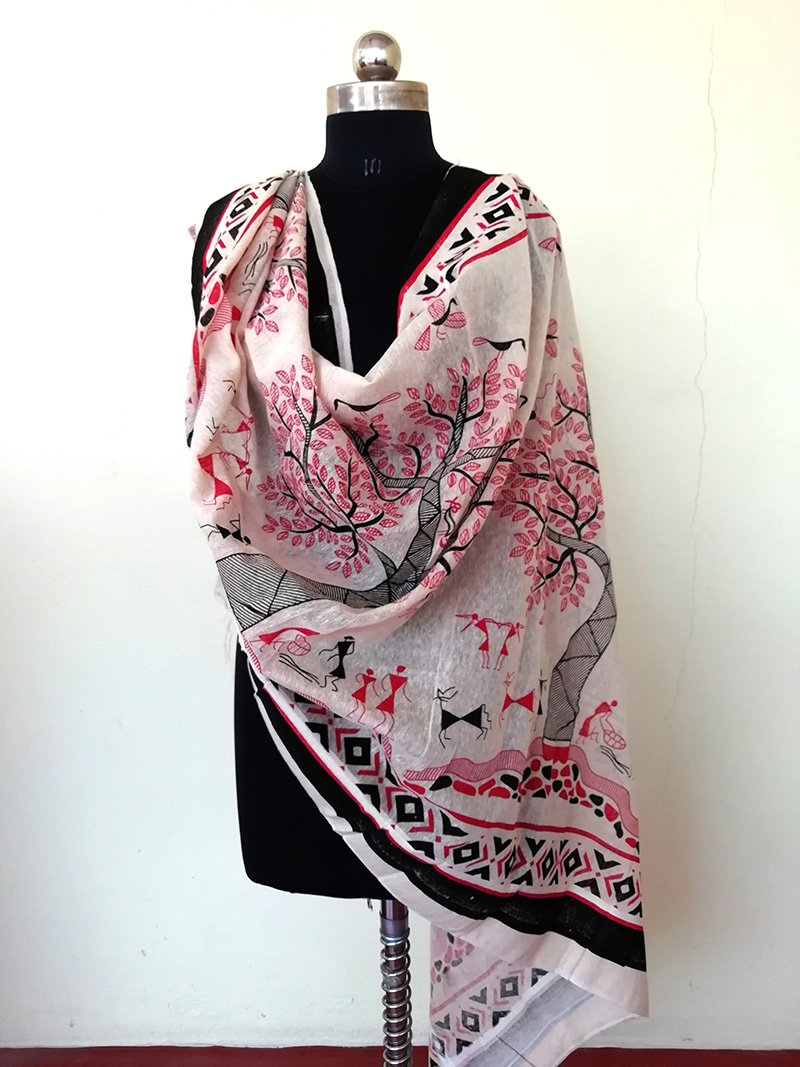 Cotton Jute Handpainted Dupatta - STUDIO PEHEL