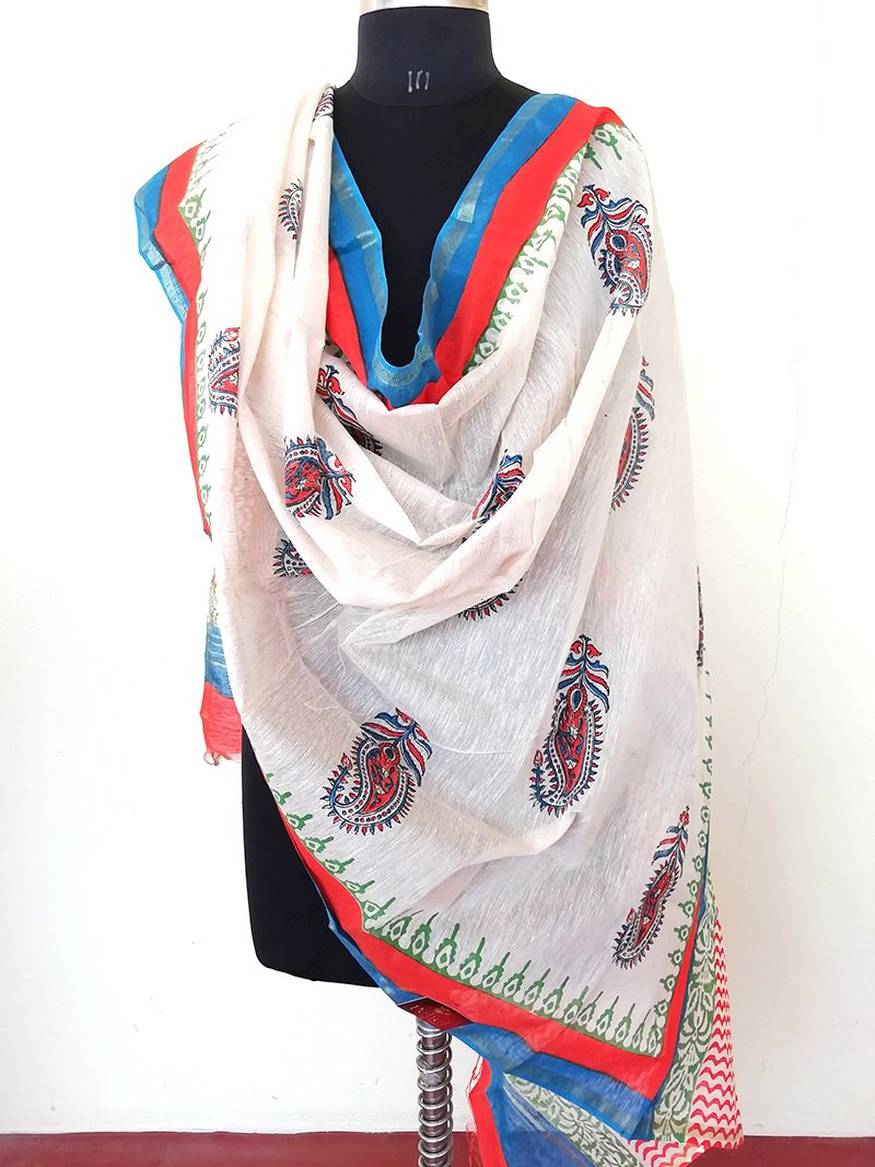 Cotton chanderi block printed Dupatta - STUDIO PEHEL