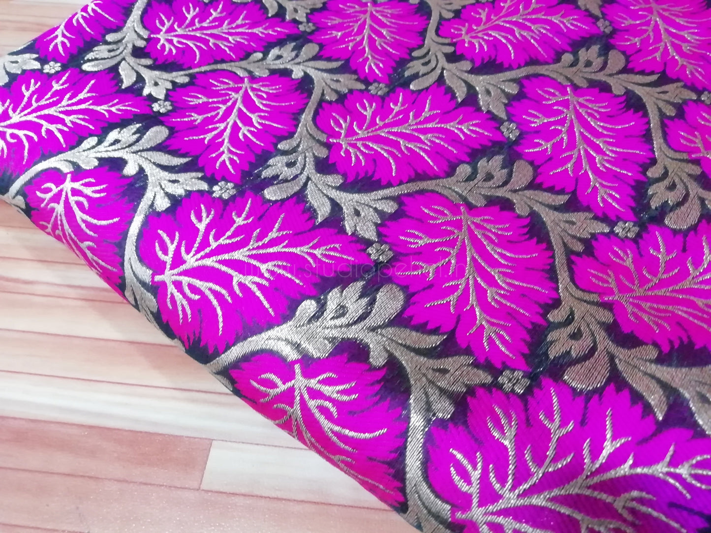 Black/rani pink heavy floral jaquard fabric - STUDIO PEHEL