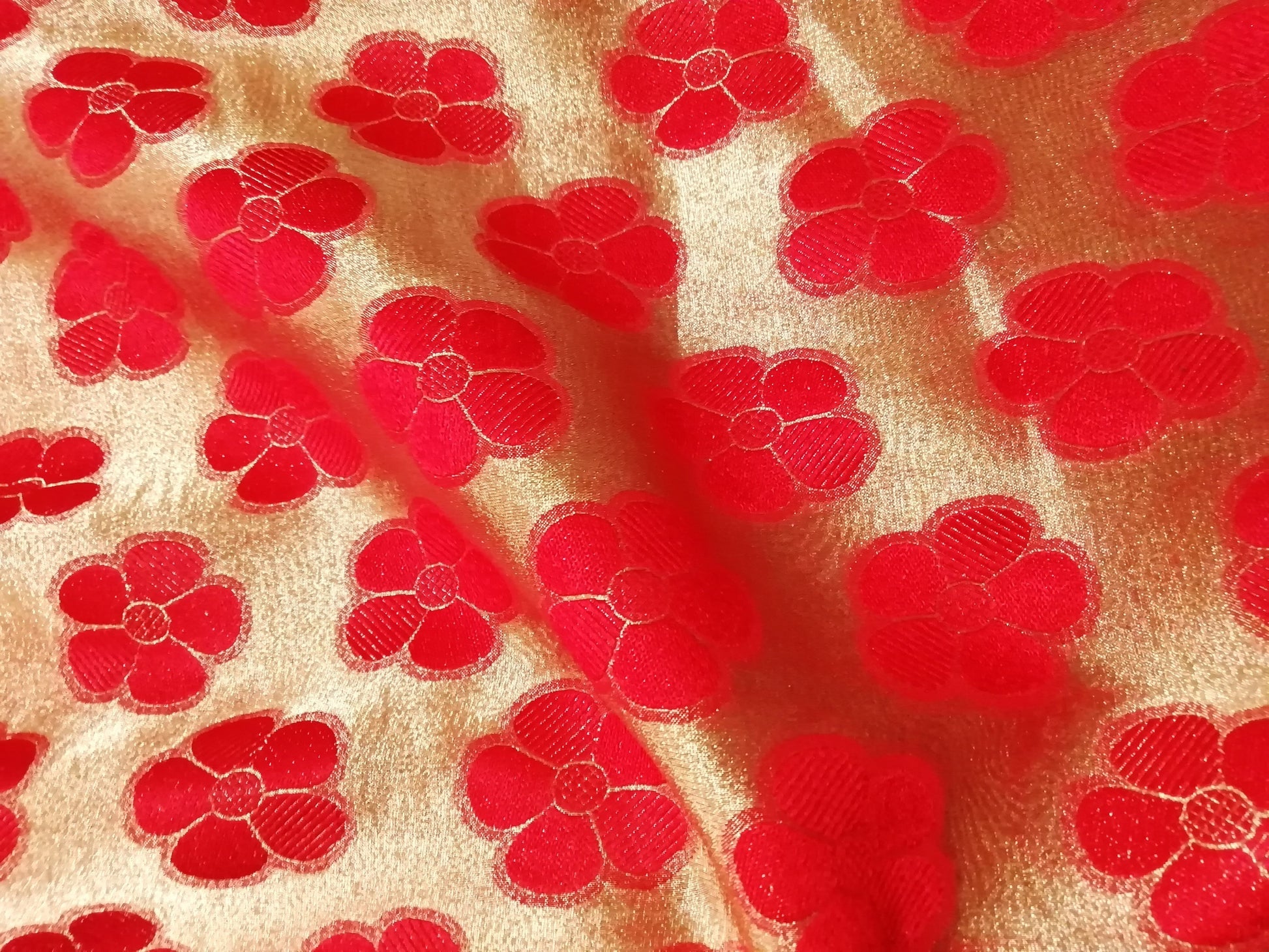 Red Brasso floral Heavy embroidered fabric - STUDIO PEHEL