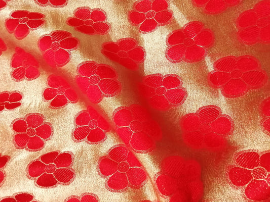 Red Brasso floral Heavy embroidered fabric - STUDIO PEHEL