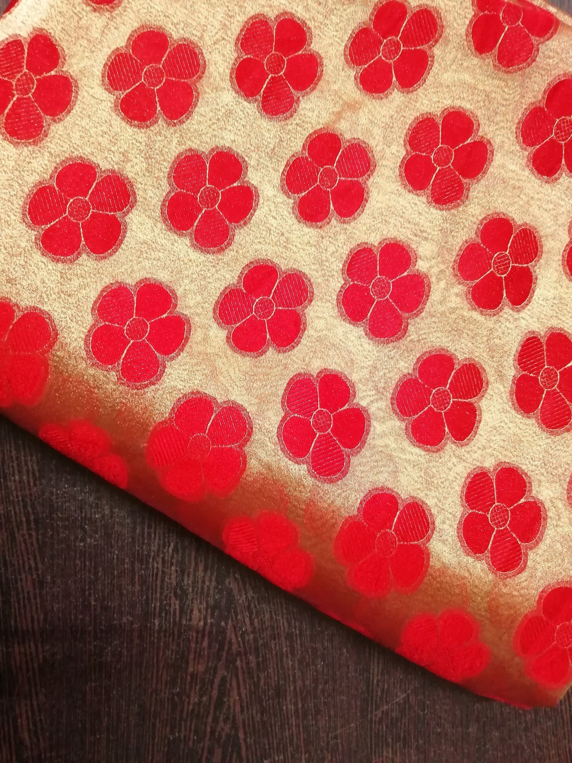 Red Brasso floral Heavy embroidered fabric - STUDIO PEHEL