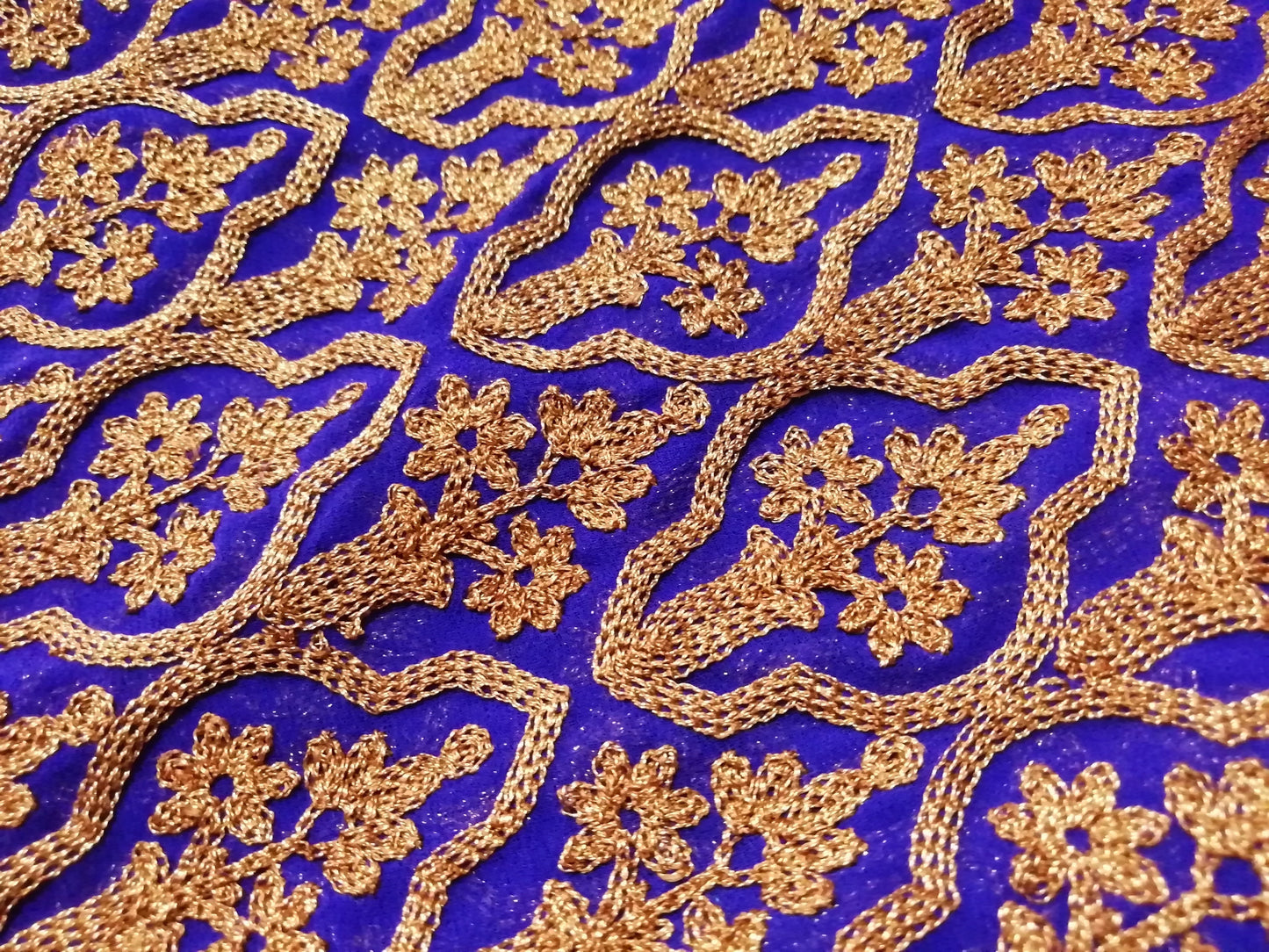 Pespsi blue Heavy embroidered chiffon fabric - STUDIO PEHEL