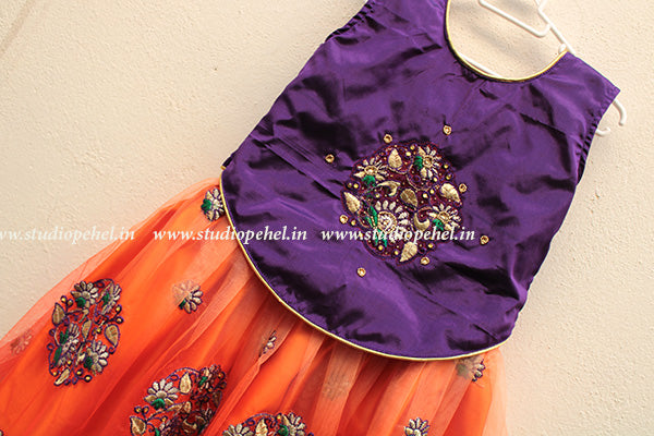 Girls Orange Lehenga Dress