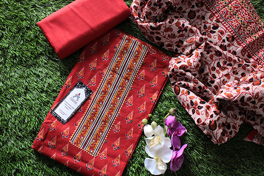 Casual Red Cotton Salwar Suit Set