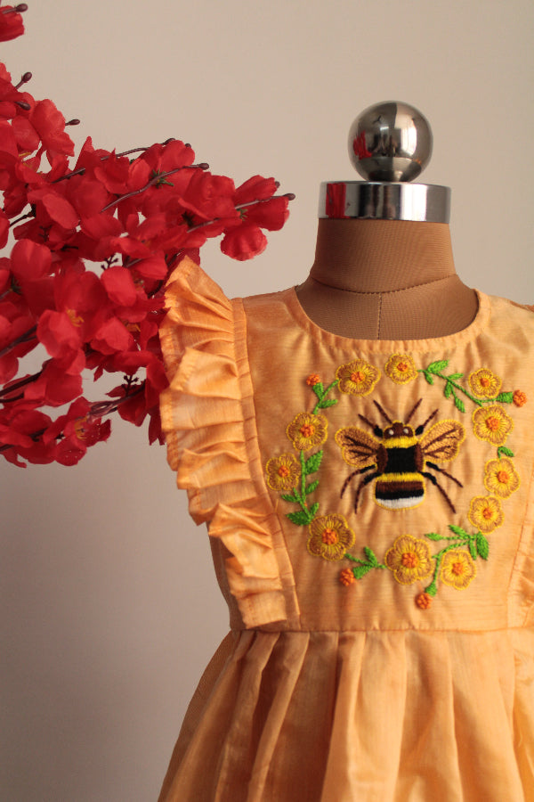 Girls Peach Floral Casual Dress