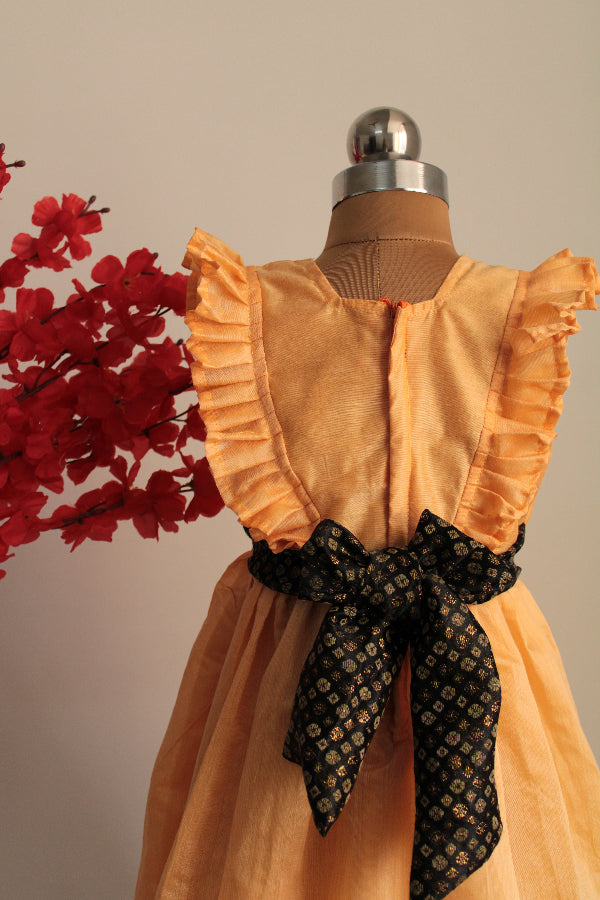 Girls Peach Floral Casual Dress