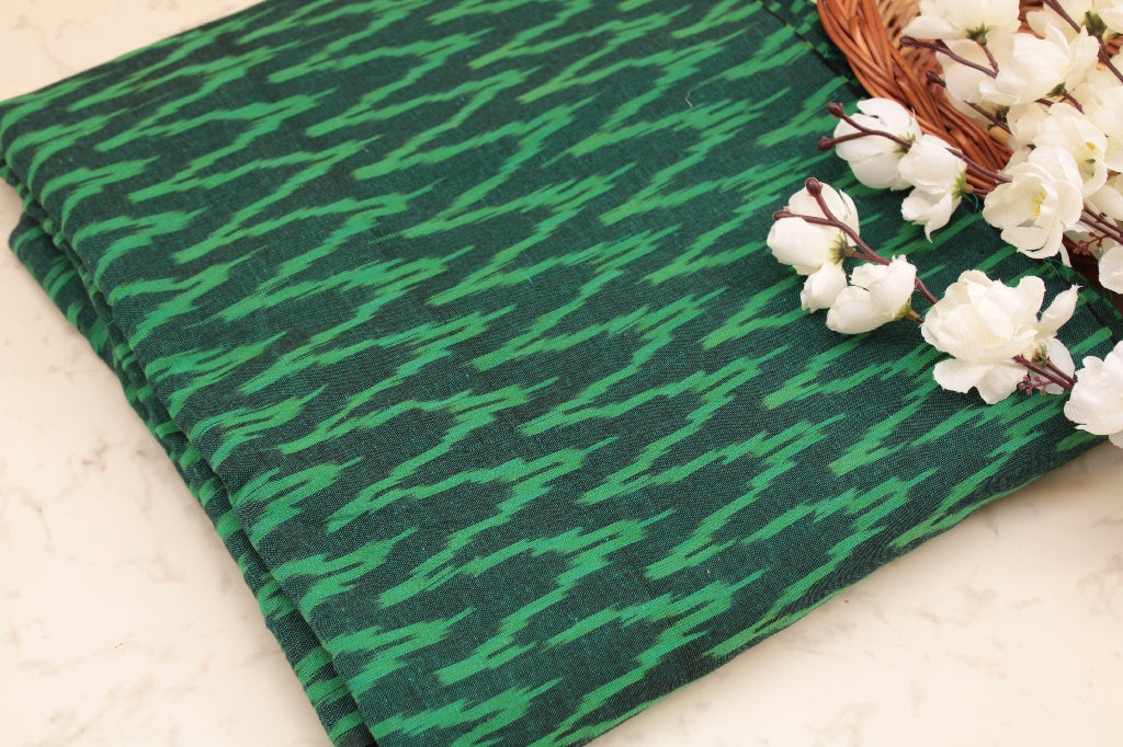Ikkat Cotton Fabric - Peacock Green
