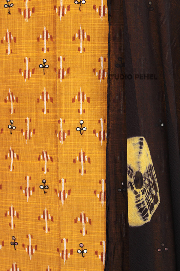 Yellow ikkat print chanderi salwar set